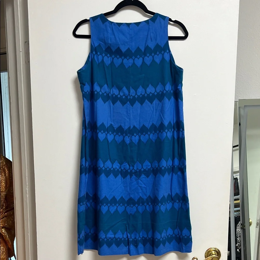 60s 70s Vintage Blue Heart Print Handmade Cotton Sleeveless Mini Dress M/L